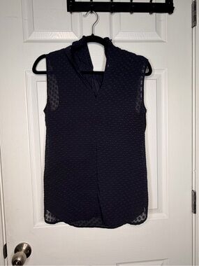 H&M Navy Blue Clip Dot Blouse Sleeveless V-Neck Tie Back Tank Top